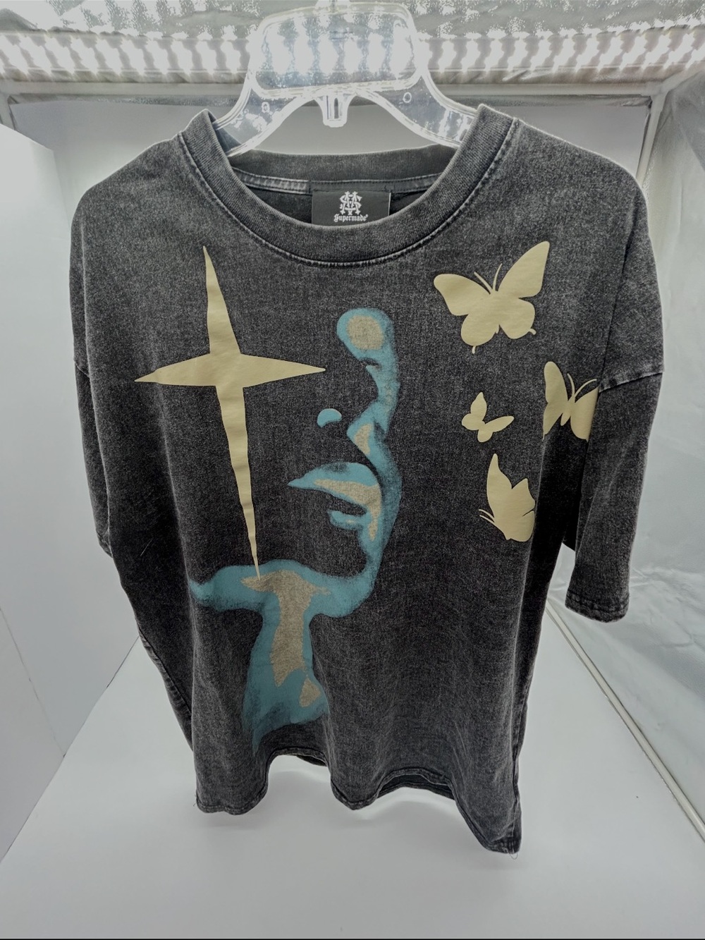 Supermade Y2K Oversized Men’s TeeShirt Black With Design Size Medium